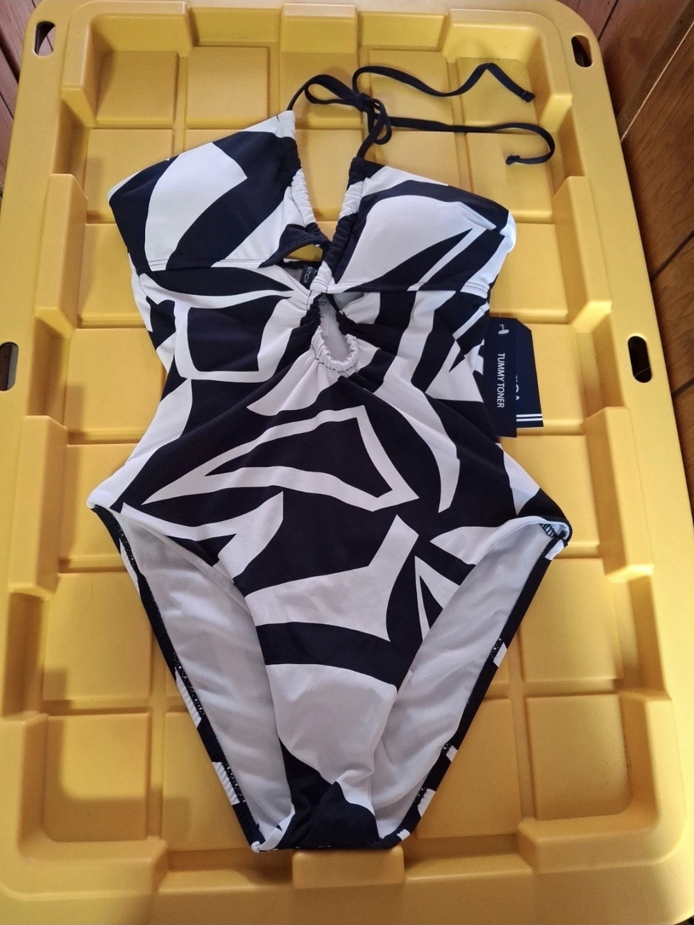 Nautica Black and White Striped Halter One-Piece Swimsuit Size Meduim